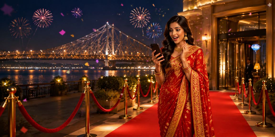Woman playing Andar Bahar online on smartphone in Kolkata