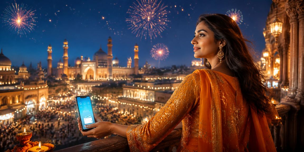 Indian woman using mobile payment app safely